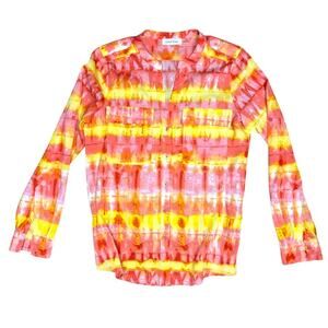 Calvin Klein Pink Yellow Tie Dye Stripe Button Front Blouse XS